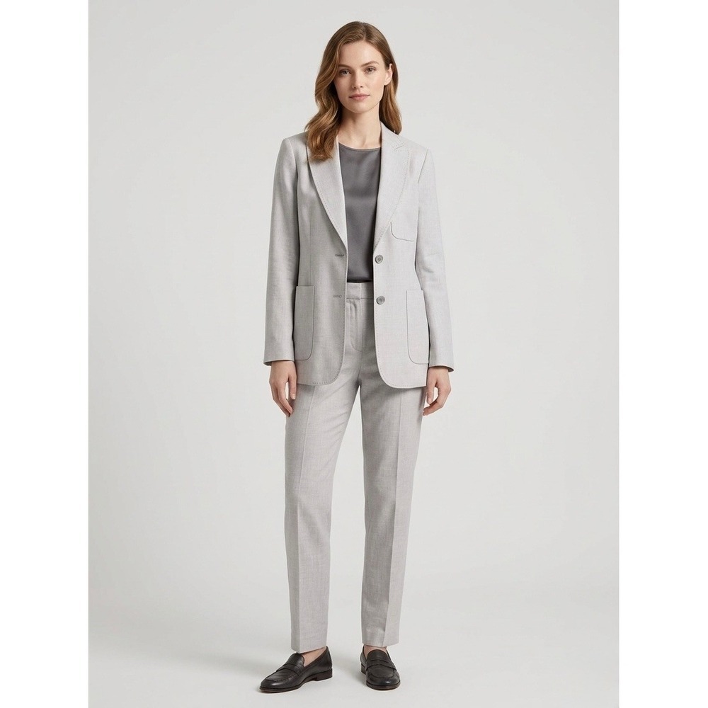 Neiman Marcus Exclusive Womens Gray Wool Blend 2-Button Blazer Jacket Size 16